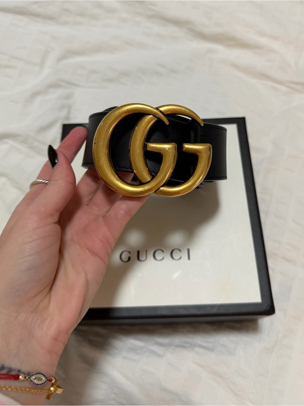 Gucci Black Leather Belt with Gold Double G Buckle